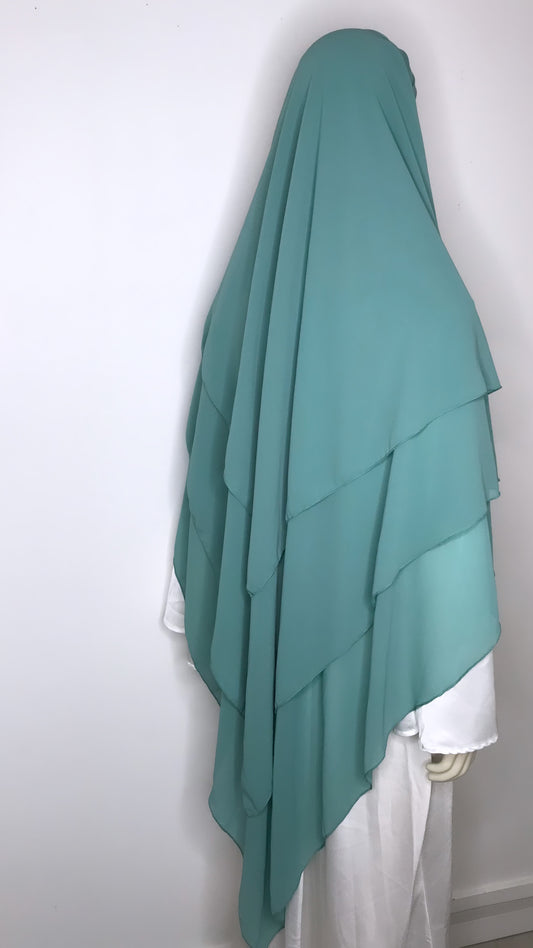 Khimar 3 voiles Mousseline Turquoise