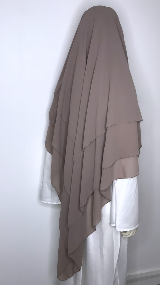 Khimar 3 voiles Mousseline Taupe